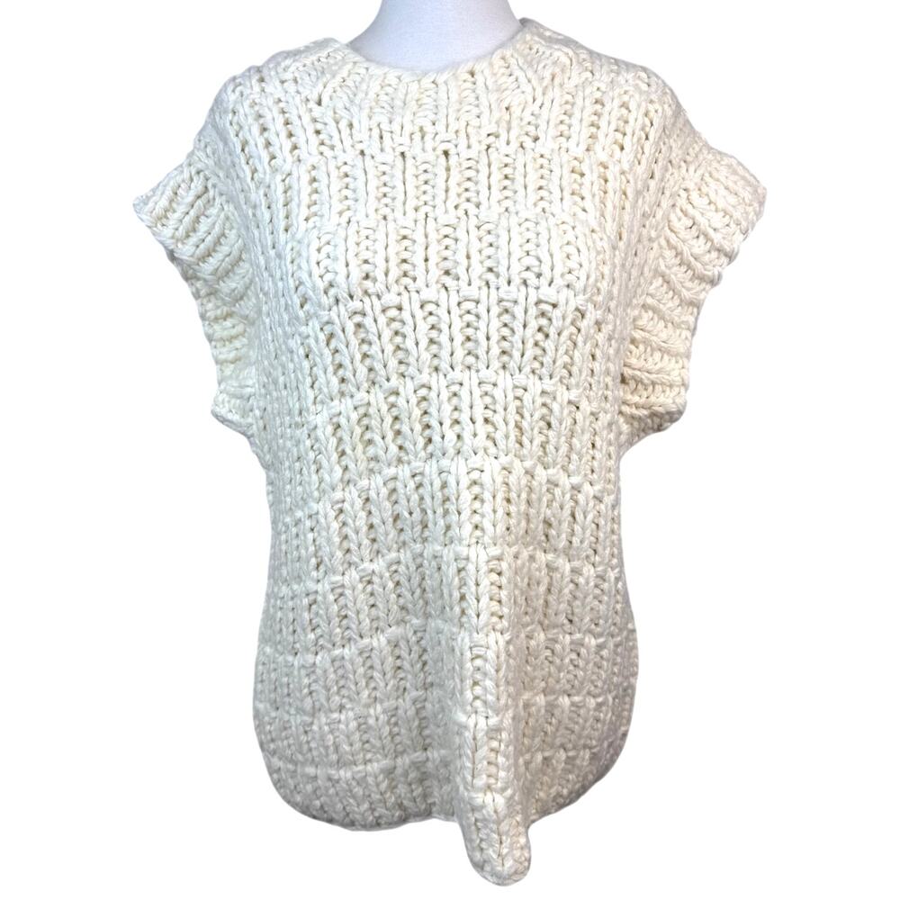 English Factory Cream Chunky Knit Sweater Short Sleeve Pullover Sz M